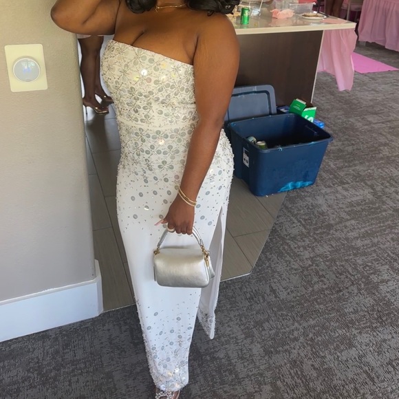 Oh Polly ALCYONE Hand Embellished Bandeau Maxi Dress in Ivory - Picture 3 of 5